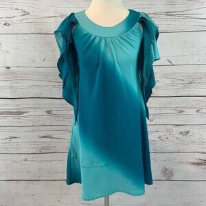 Dimri blue green ombré ruffle sleeve dress